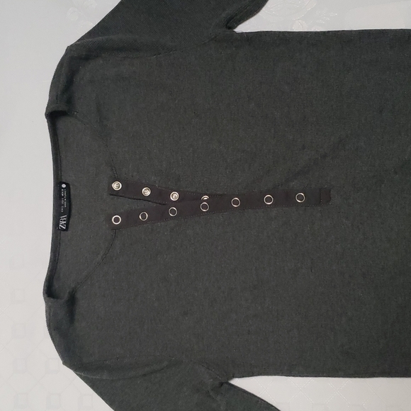 ZARA Snap Button T-Shirt Dark Gray Size S - Picture 5 of 7
